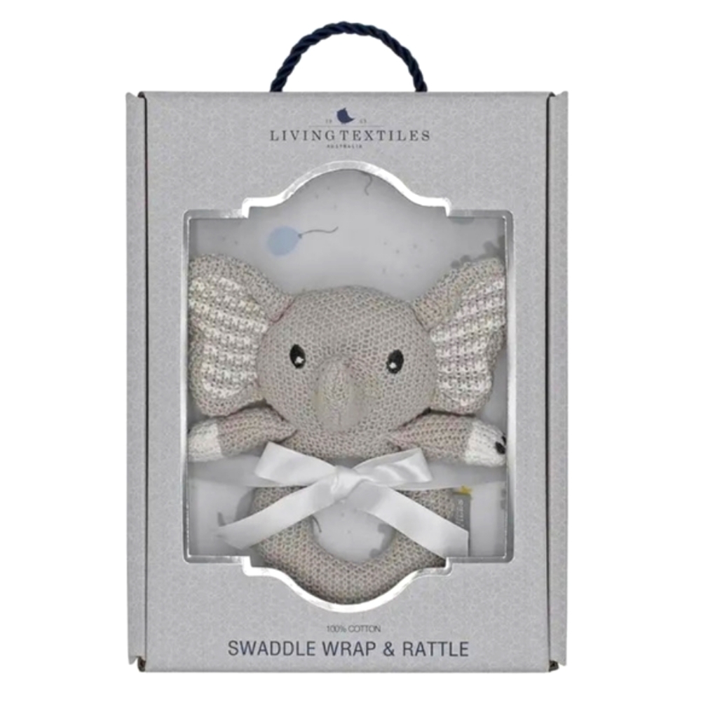 'Mason Elephant' Swaddle & Ring Rattle Gift Set